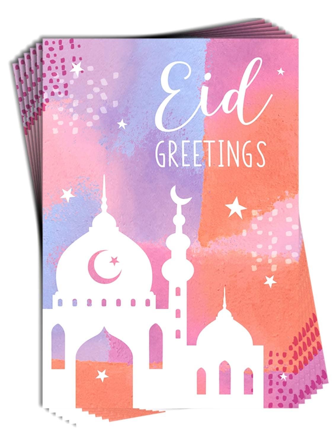 Eid Greetings - Pack of 6 Premiun Eid Greeting Card with Glitter Happy Eid al-Fitr, Eid al-Adha