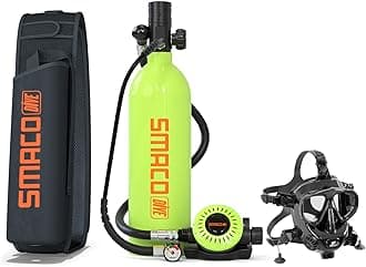 SMACO Scuba Tank with 1L Capacity Mini Scuba Tank Support About 15 Minutes Underwater Breathing Devices Diving Oxygen Tanks Scuba Cylinder for Underwater Sightseeing/Underwater Work/Backup Cylinder