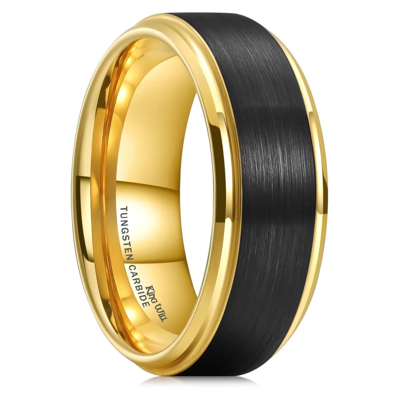 Mens Brushed Wedding Band, Two Tone Matte Step Edges/Pipe Cut, Tungsten Carbide Anniversary Promise Rings Comfort Fit