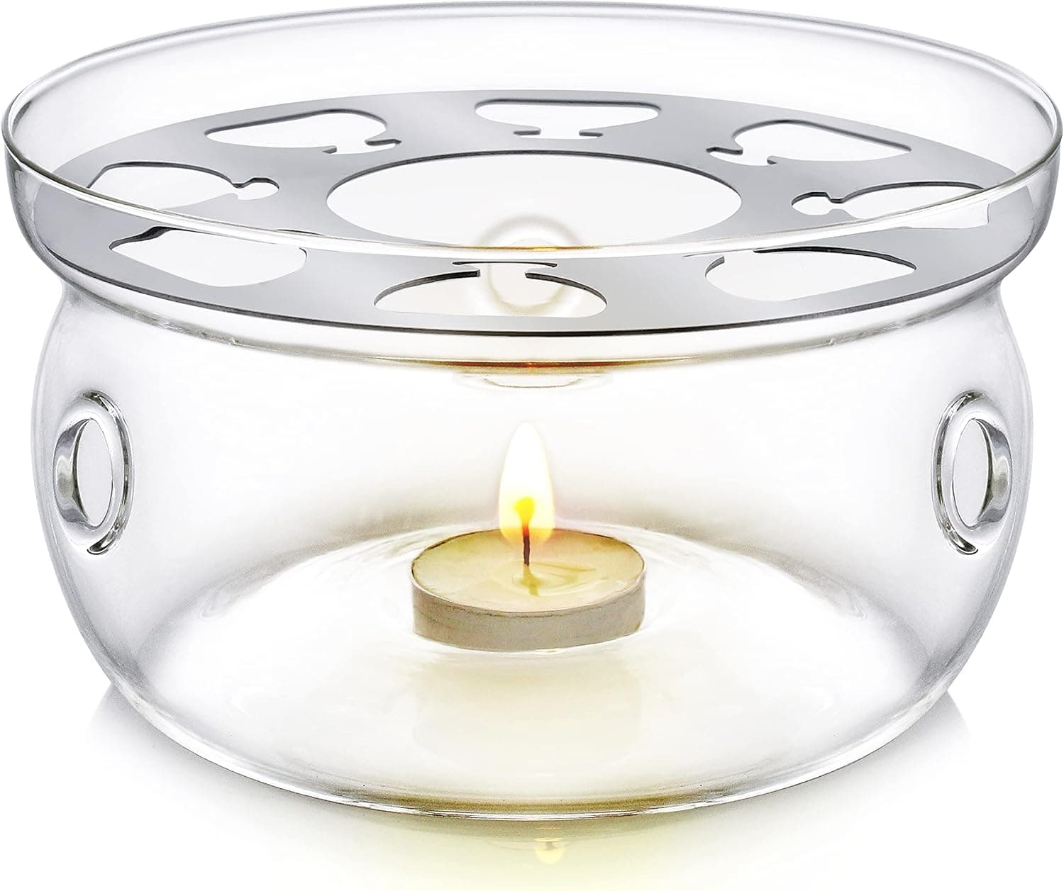 Celebration Teapot Warmer - Standard Size (5-inch Diameter) - Heatproof Borosilicate Glass Tea Warmer - Tealight Candle Included