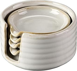 Ceramic Spoon Rest,Spoon Holder,Soy Sauce Dishes with Holder for Kitchen,Household Dipping Sauce Dishes Set, Side Dishes, Kitchen Basics,Set of 4 Kitchen Accessories For Utensils (cream)