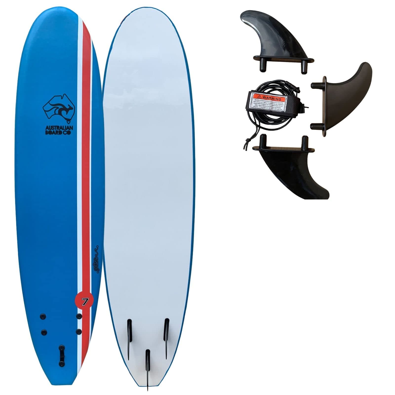 7 ft Australian Board Co Pulse Soft Foamie Beginner Surfboard / Kids, Adults / Quality Leash and Fins Included