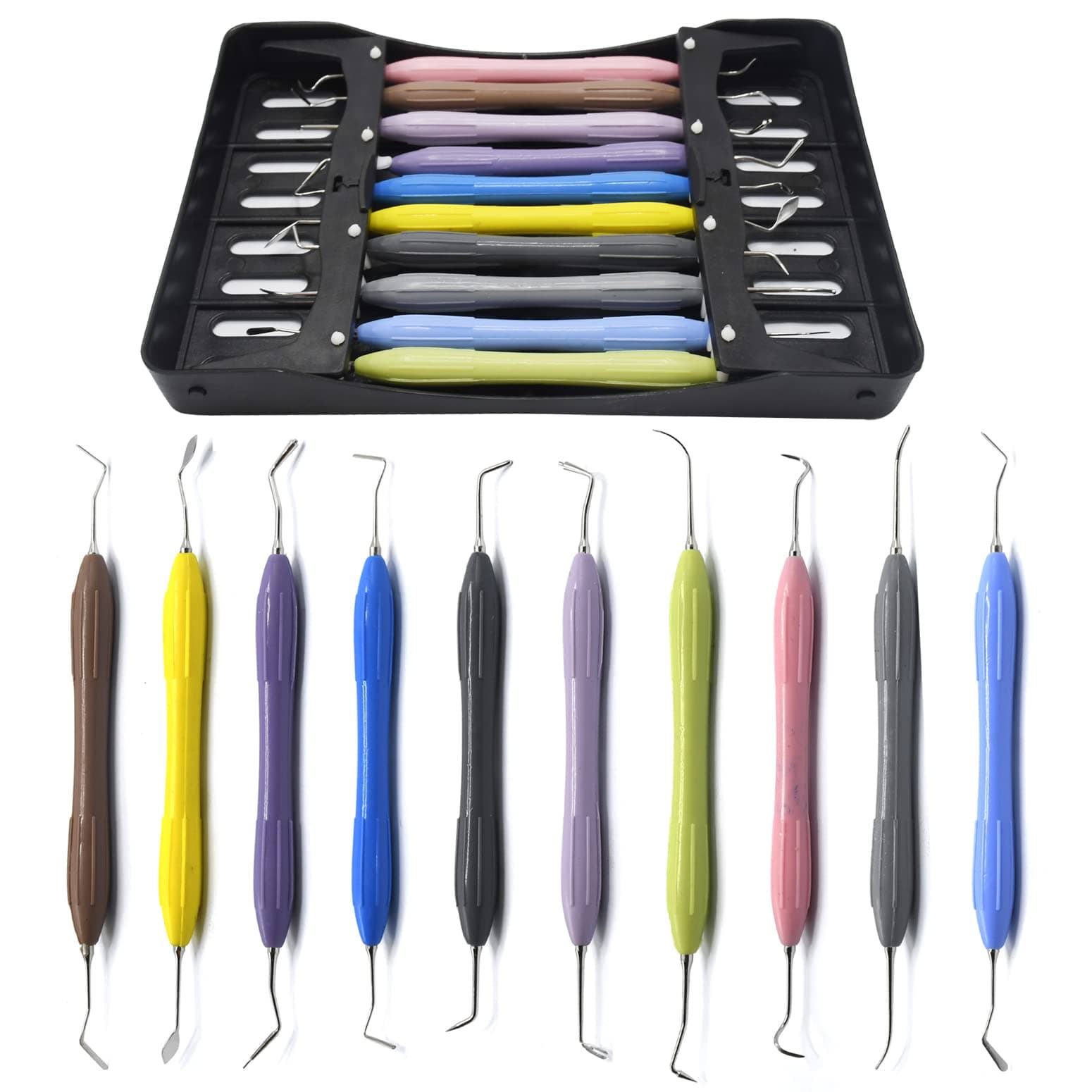 Silicone Handle Dental Composite Filling Restorative Instruments Kit 10pcs Tools Set with Cassette DN-2245