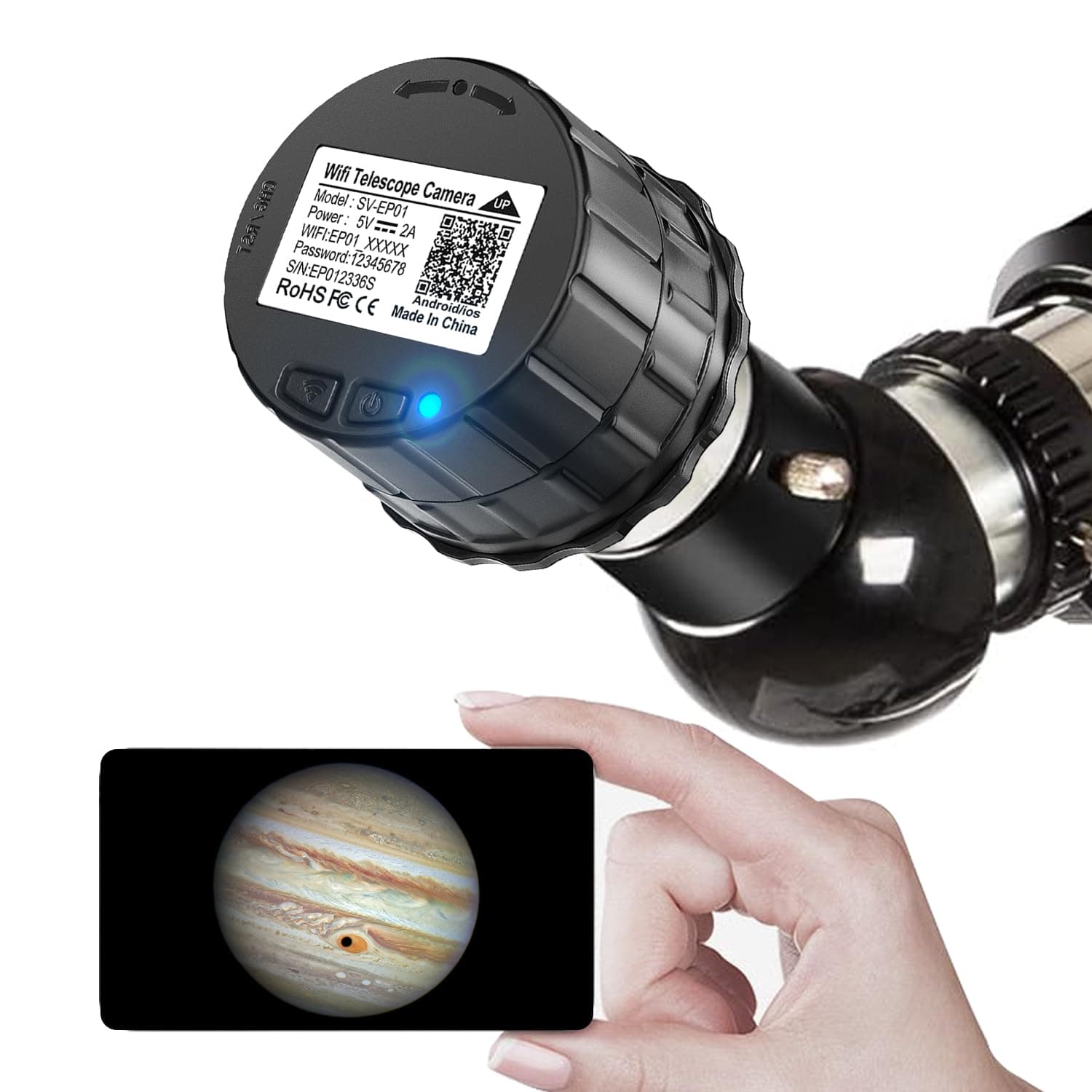 WiFi Telescope Eyepiece Camera - 32GB Wireless Digital Telescope Camera Electronic Eyepiece for 25mm-50mm Scopes, Accessory for Telescopes, 2K Video Recording, 4MP Photos