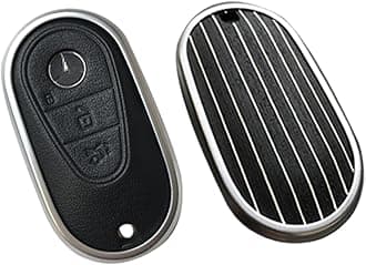 Compatible with Mercedes Benz Key case Key fob Cover Real Wood Veneer Genuine Leather Key Fob Shell Gift C GLC E S ect 2022-2023-newer (Beaufort Oak, Black Leather)