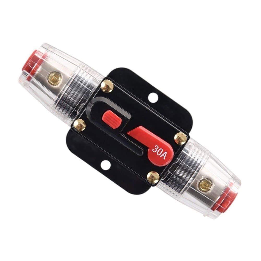 12V-24V DC 30 Amp Circuit Breaker, Fuse Holder, Inline Fuse Block For Car Audio Solar Inverter System Protection (30A)