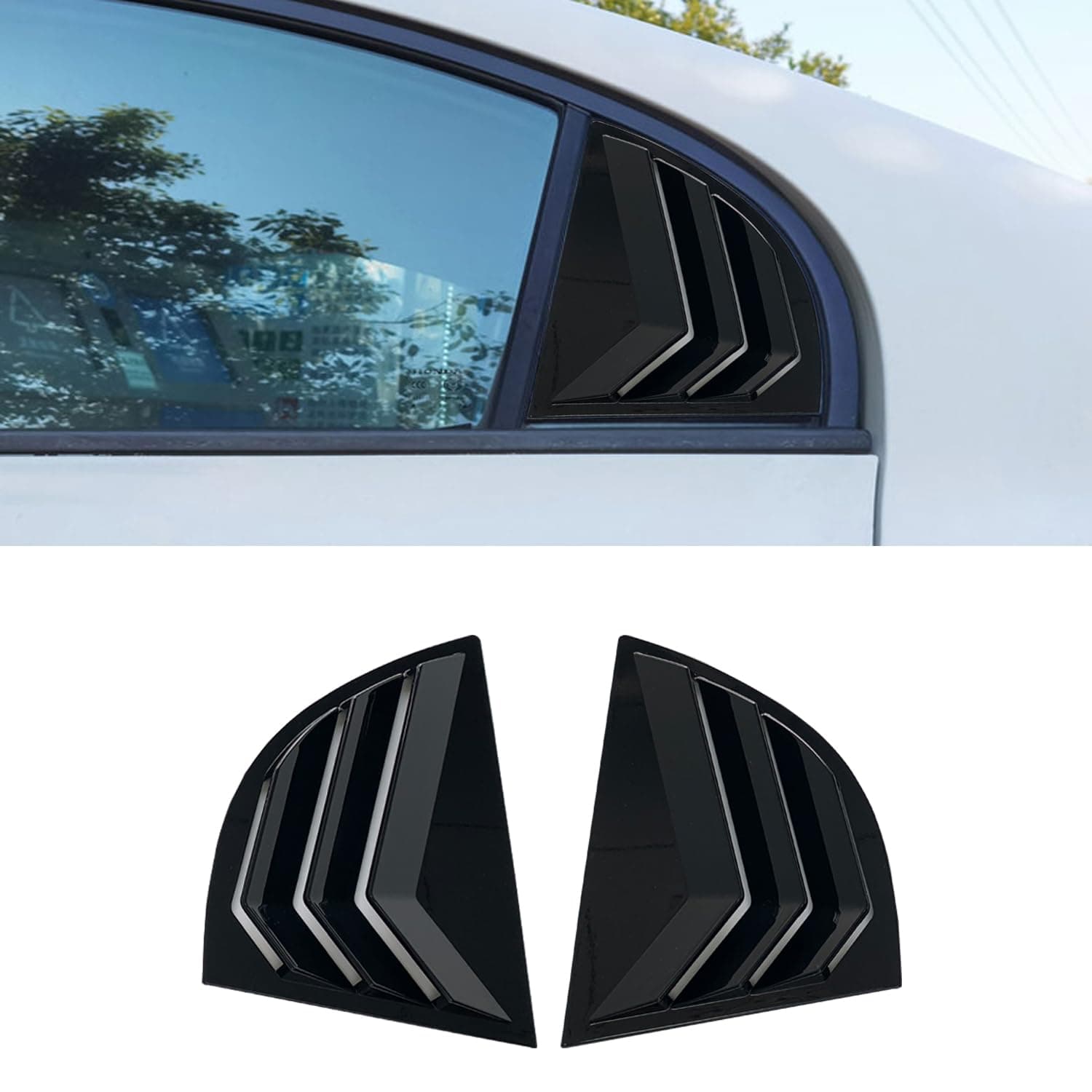 Window Louvers for 8th Gen Honda Civic 2006 2007 2008 2009 2010 2011 Accessories Rear Side Window Louvers Air Vent Shades Panel Cover Exterior Decoration Accessories（Rear Side Bright Black）