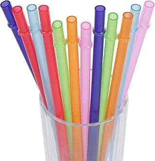 Dakoufish 12 Piece 9 Inch Reusable Plastic Thick Drinking Straws BPA Free Mason Jar Straws Plain Color (9inch, 6color)