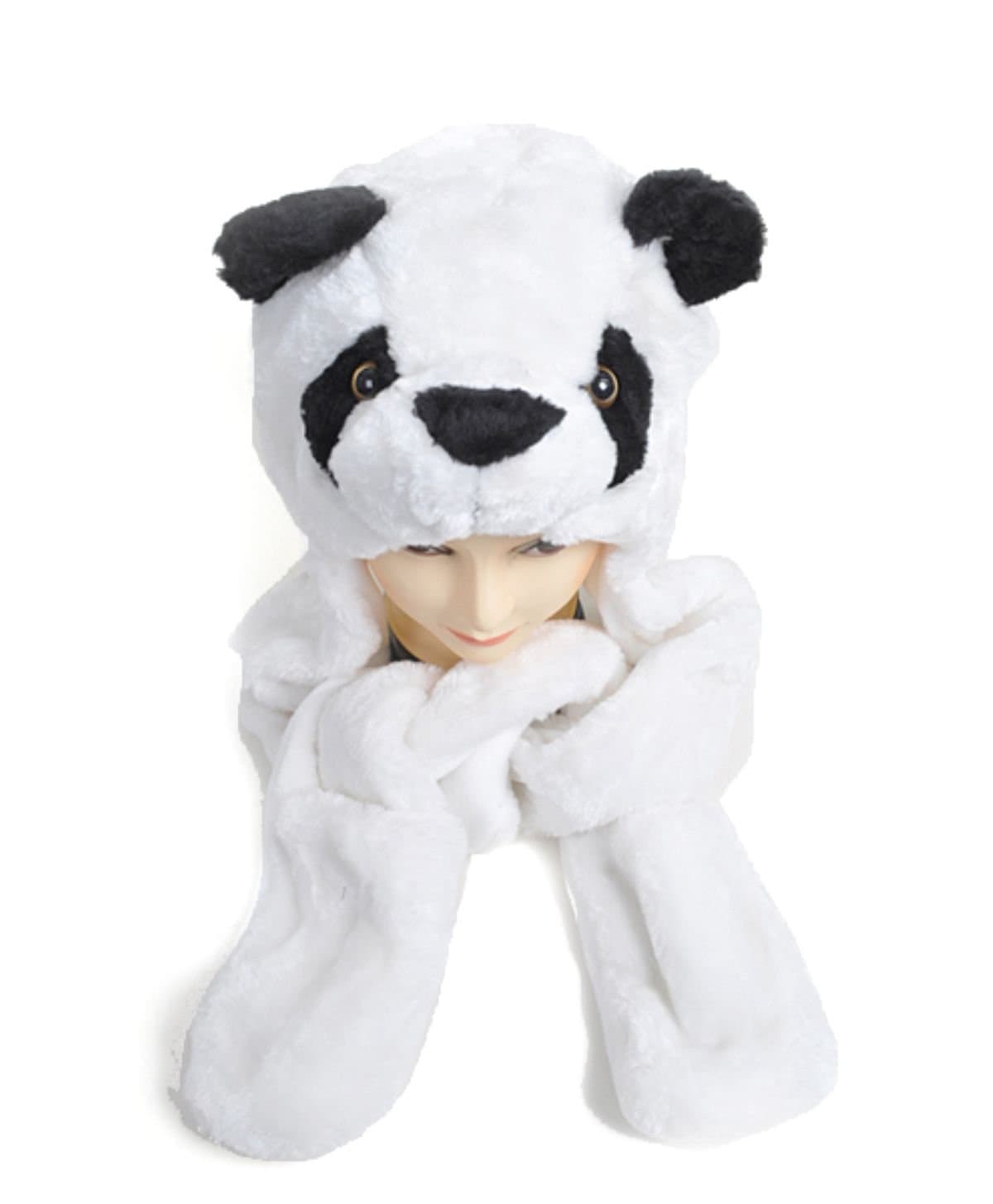 Plush Animal Winter Hats with Paws, Long Mittens - Many Different Animals, Panda