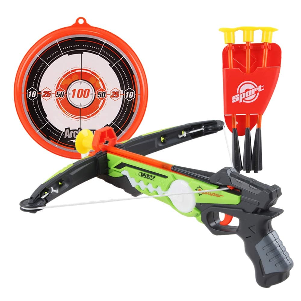 deAO Toy Crossbow Set with Target Suction Cup Arrows and Target Board – Great Indoor and Outdoor Target Games for Kids
