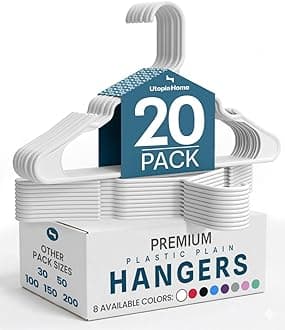 Clothes Hangers 20 Pack - Plastic Hangers Space Saving - Durable Coat Hanger with Shoulder Grooves (White)
