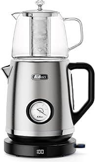 Feller Germany, Retro Style 1.7L 2-in-1 Stainless Steel Tea Maker+Kettle, 2200W, 40-100°C Adjustable Touch-Sensitive Temp Setting,LED Display, TS290,2Y Guarantee-UAE Version (Stainless Steel)