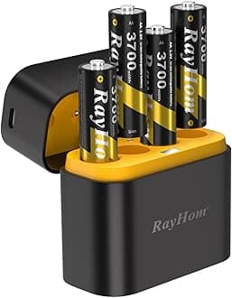 Rechargeable AA Lithium Batteries with Charger - 4 Pack Double A Batteries for Blink Camera, 1.5v Constant Output 3700mWh High Capacity, Cycle Times Up to 1600, with 4 Slot aa Li-Ion Battery Charger