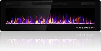 50 Inch Electric Fireplace Insert Ultra-Thin - Recessed & Wall-Mounted Fireplace Heater with Thermostat, Adjustable Flame, Remote Control - Linear with Timer, Touch Screen, 750/1500W