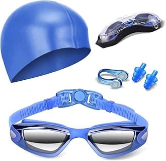 Swim Goggles Swimming Goggles No Leaking with Nose Clip, Earplugs, Swim Cap and Case for Men Women
