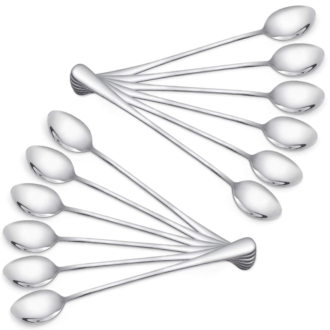 RayPard12-Piece Fine Stainless Steel Latte Spoons Long Handle (19 cm, 7.4 inches) Coffee Spoons Ice Tea Spoons Sundae Spoon Set