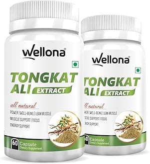 WellonaWellona Tongkat Ali Longjack Root Extract for Enhanced testosterone level, Vitality and Stress tolerance - 60 Capsules (Pack of 2)