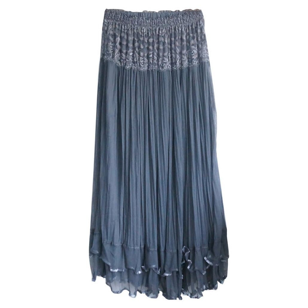 Womens Boho Lace Gauze Double Layer Elastic Waist Long Maxi Skirt