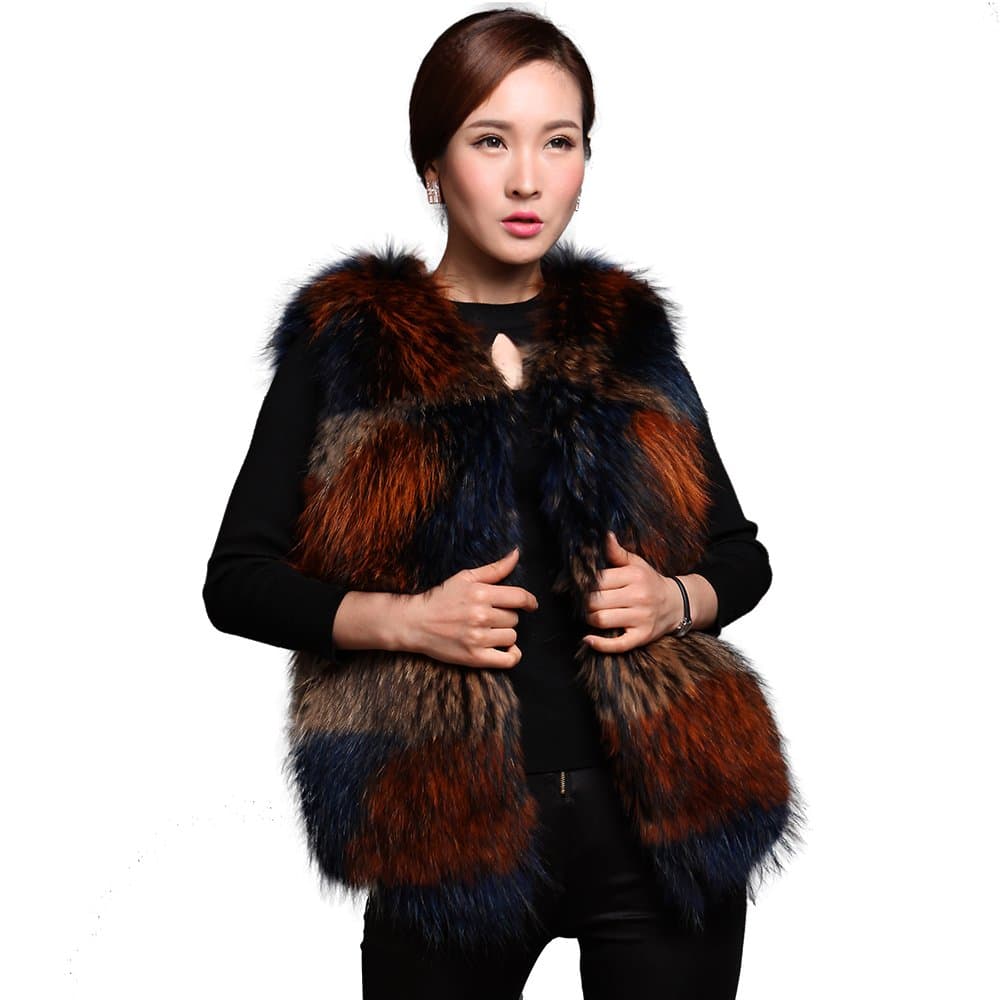 Women's Multicolor Raccoon Fur Vest