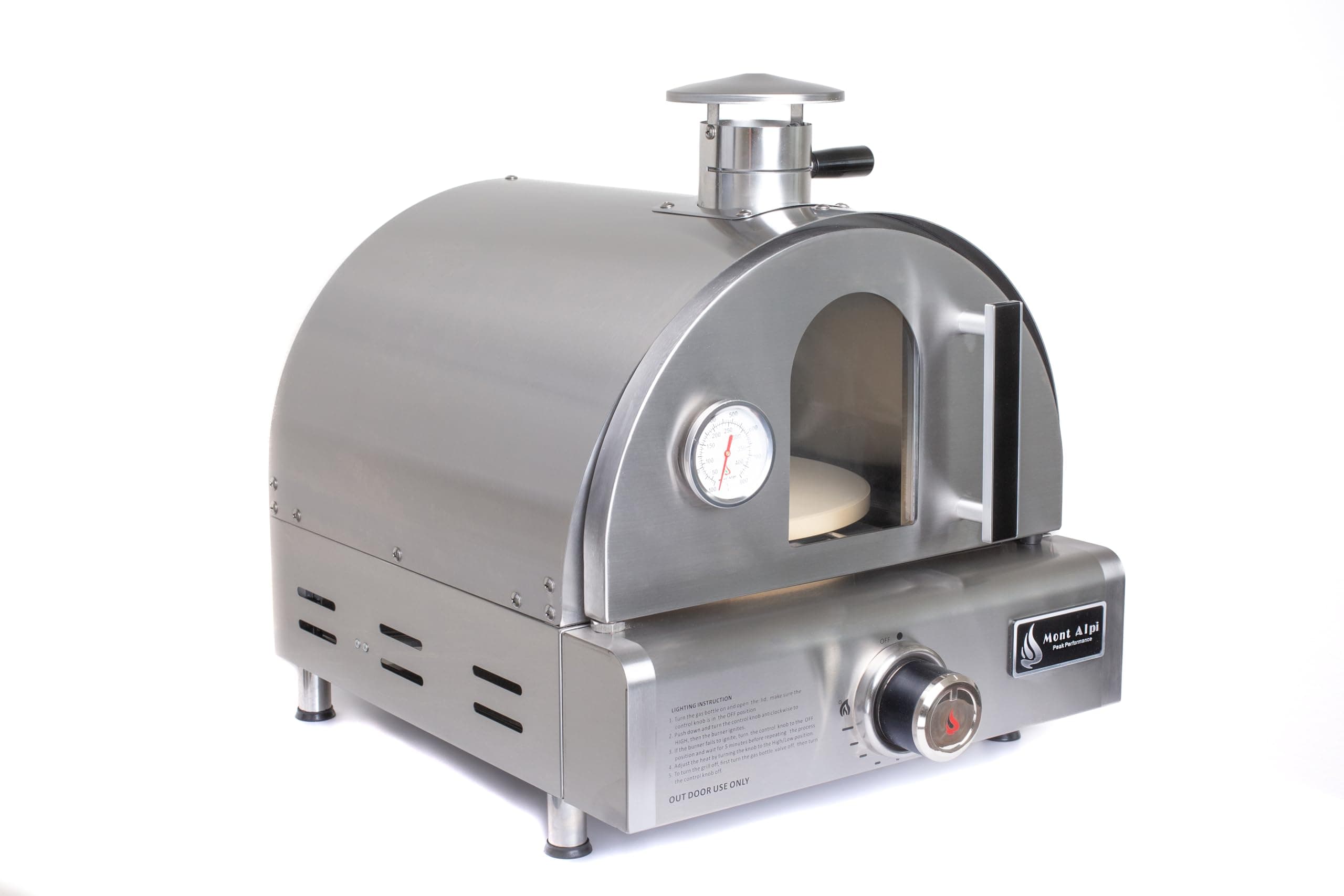 Mont Alpi 17"W x 18"D x 19"H Stainless Steel Premium Outdoor Kitchen Countertop Table Top Portable Propane Gas Pizza Oven with Grease Tray + 12" Pizza Stone - Great for Camping Backyard and Tailgating