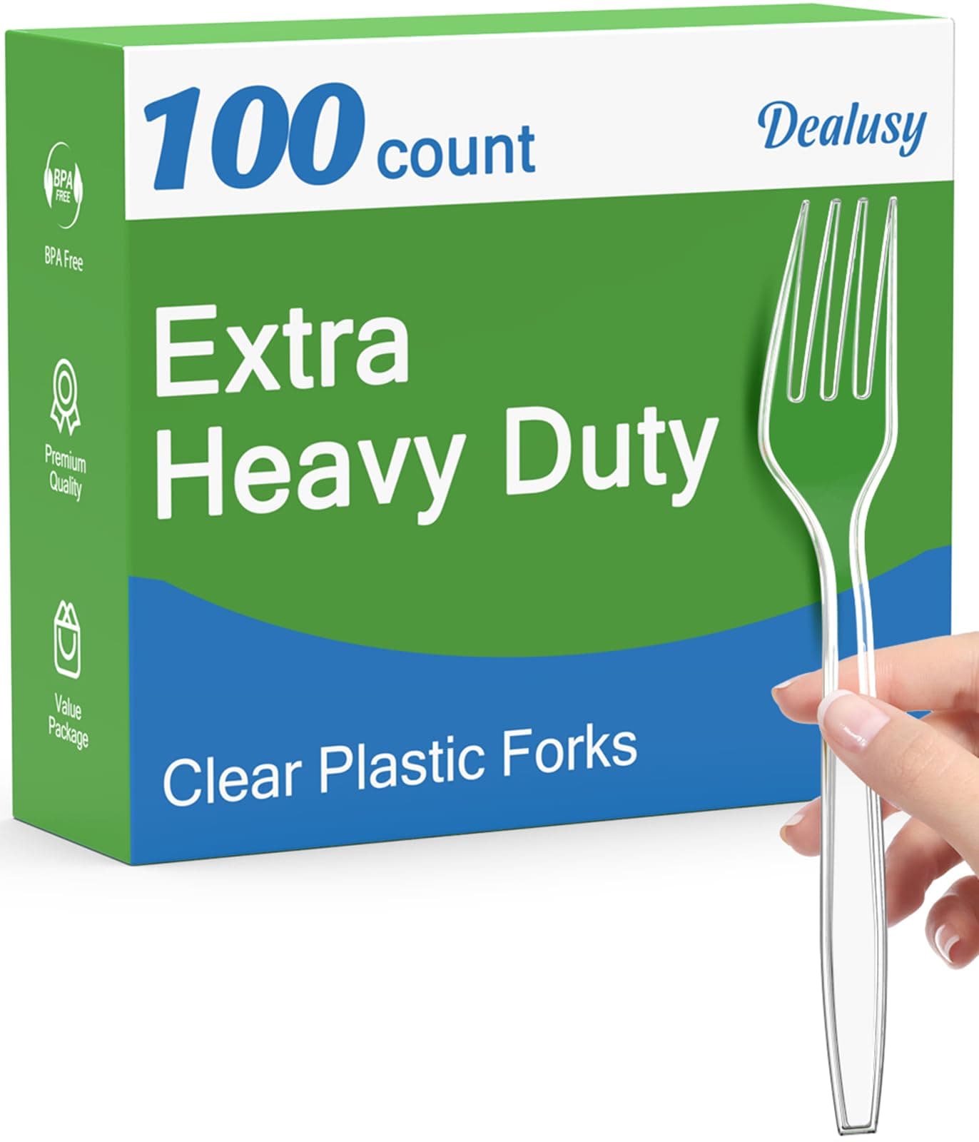 100 Count Extra Heavy Duty Clear Plastic Forks Disposable, BPA-Free, Heat Resistant, Solid and Durable Disposable Forks Bulk, Premium Plastic Forks heavy duty for Party Supply