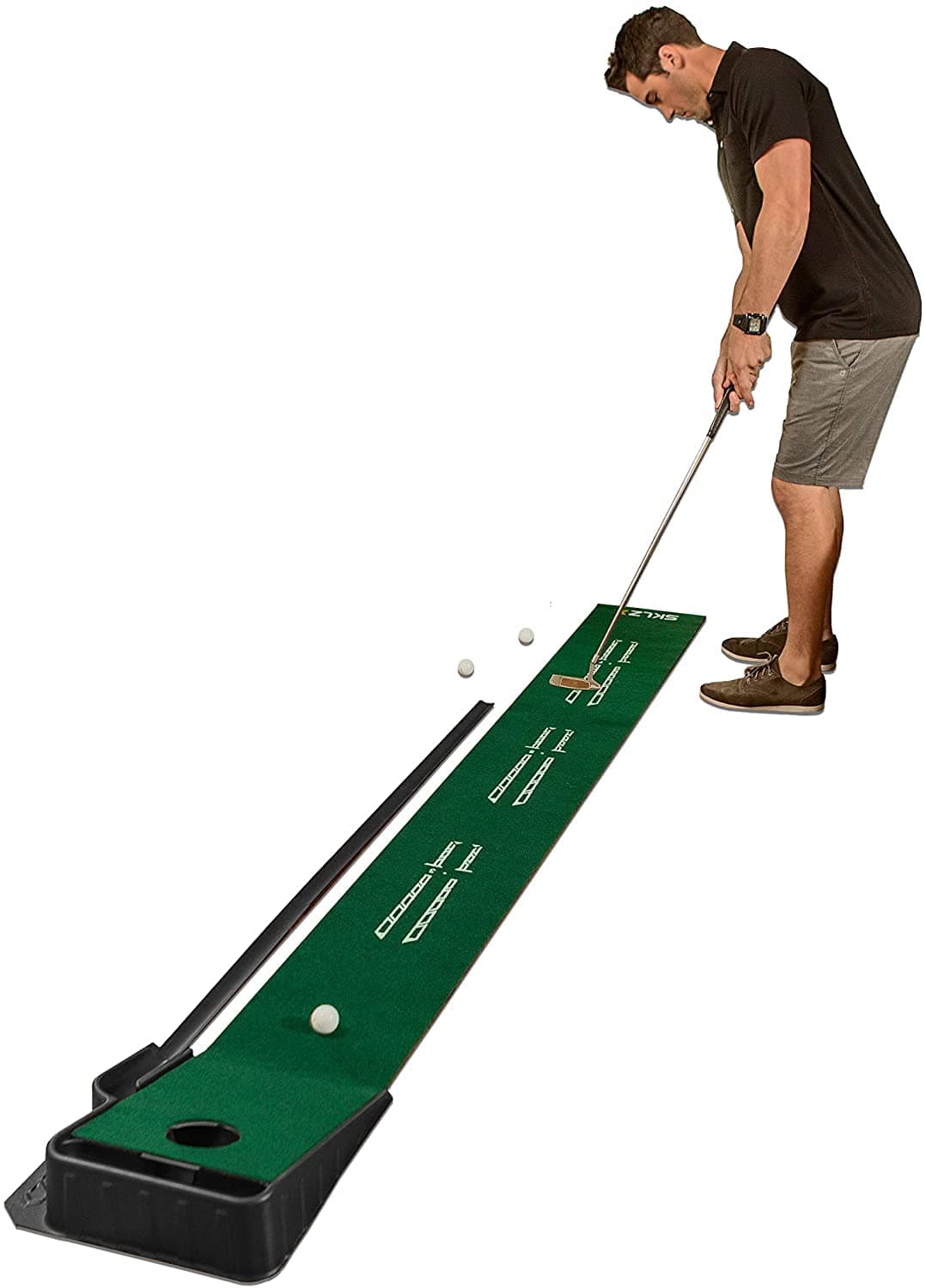SKLZAccelerator Pro, Indoor Putting Mat, Golf Accessories, Golf Mat, Putting Mat Indoor Golf, Dark Green, 9ft / 275cm