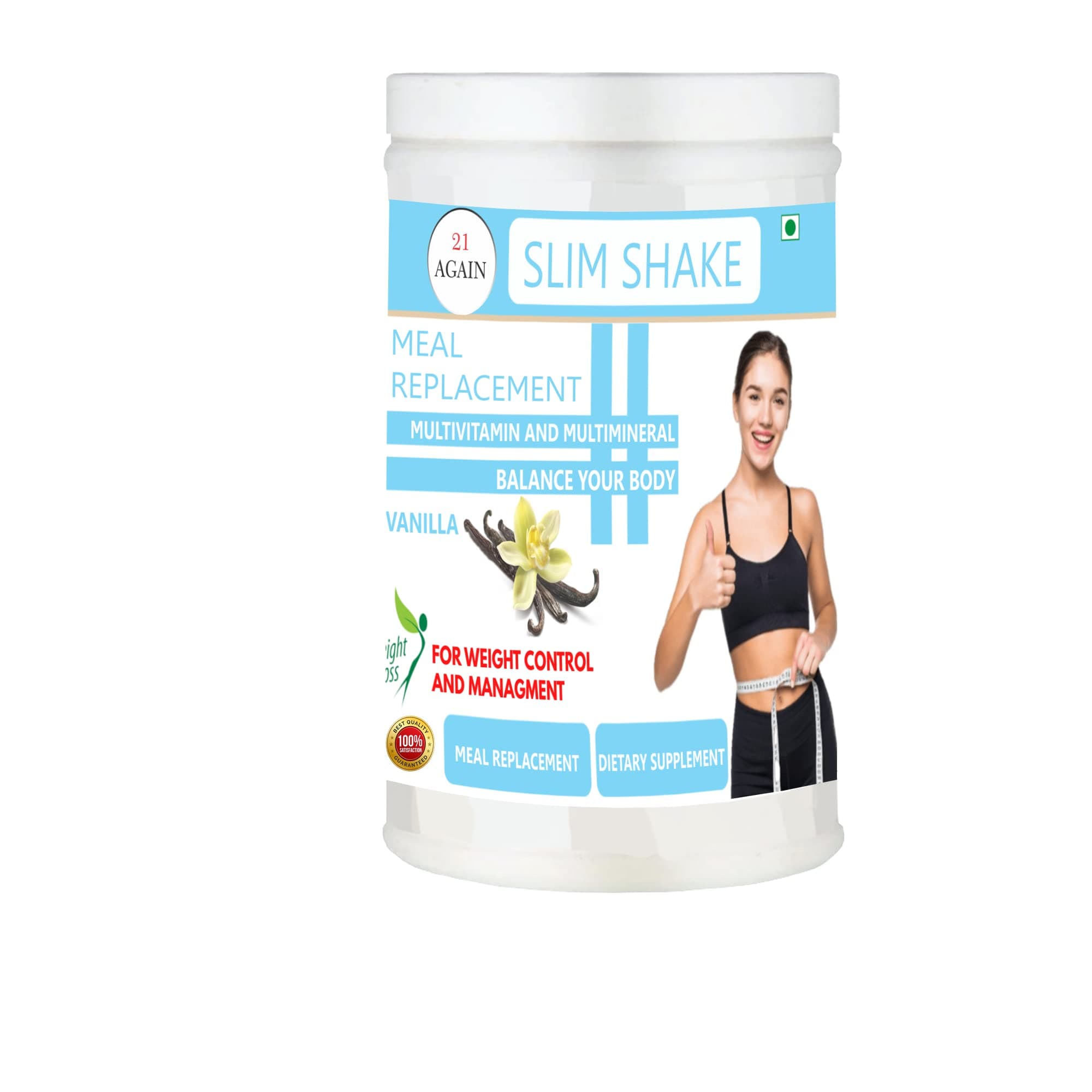 21 Again Meal Replacement Shakes - Slim Shake - For Healthy Weight Management With - Natural Ayurvedic Herbs - Vitamin, Minerals For Weight Control Protein Shake (Vanilla 500g)