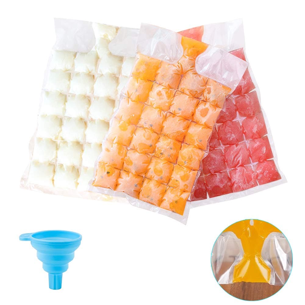 (100 pieces) Ice Cube Disposable Bags with Silicone Funnel, Single Use Ice Cube Bags, Summer Drink Tool