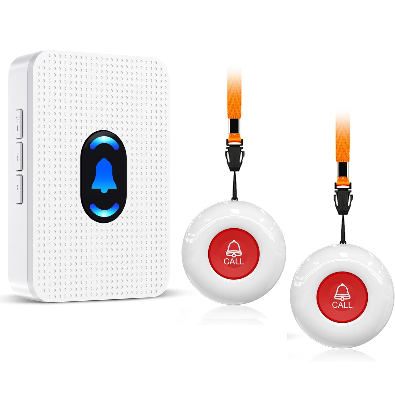 Wireless Caregiver Pager Call Button for Elderly at Home Life Alert Systems for Seniors/Patients/Disabled 2 Emergency Button 1 300+Feet Receiver