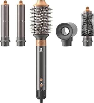 Hair Dryer Brush, webeauty 5 in 1 One Step Professional Hot Air Brush Set for Fast Drying, Curling Drying, Straightening Combing, Hair Styler [Ceramic Coating] [Negative Ion] 110000 RPM (Gold)