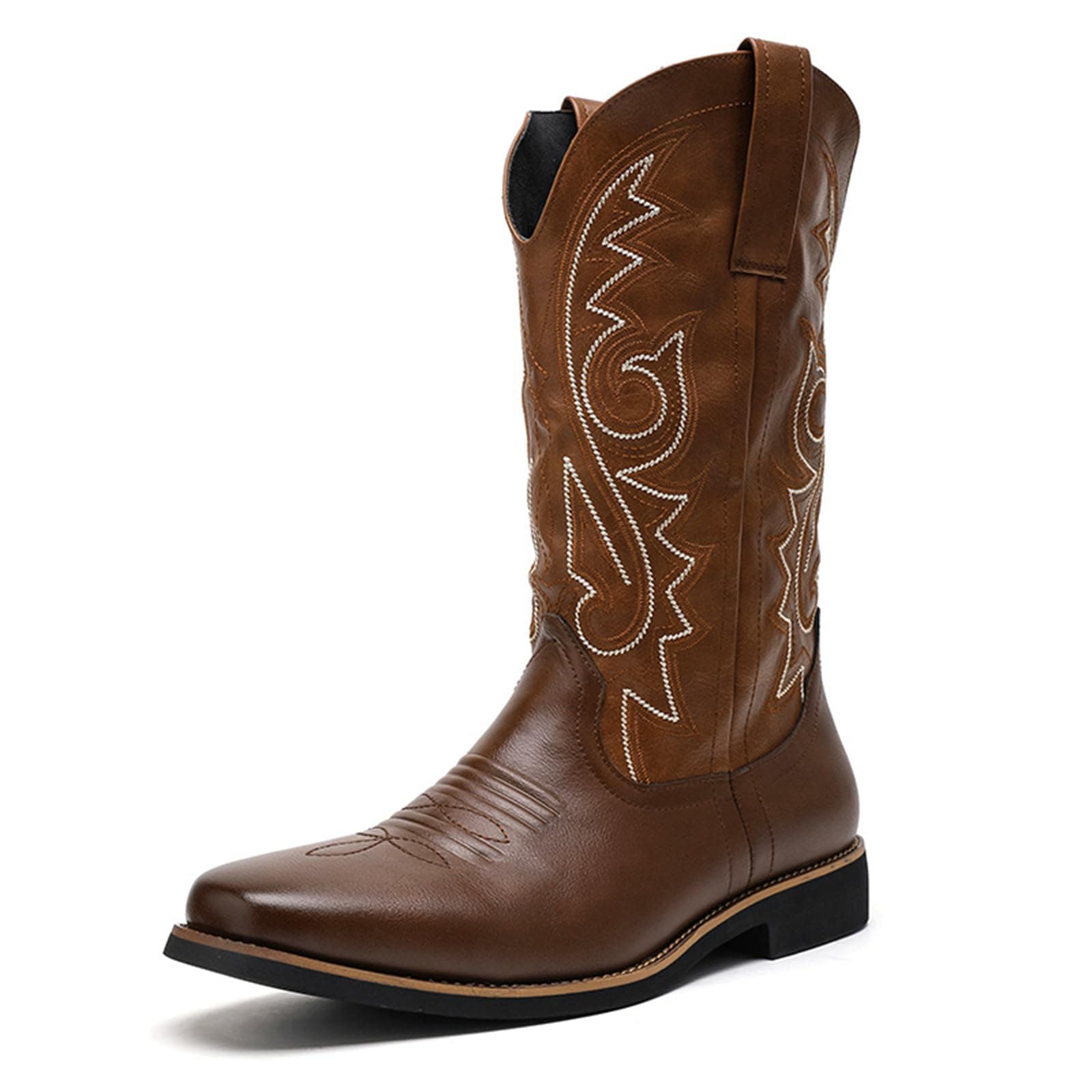 CHUUMEE Cowboy Boots for Men Square Toe Fashion Work Boots Embroidered Leather Western Boots Traditional Country Boot for Male