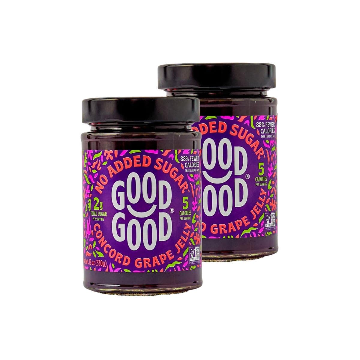 Good Good Concord Grape Jam - No Added Sugar - Low Calorie - Gluten Free and Vegan - Diabetic and Keto Friendly - 12oz / 330g (Pack of 2)