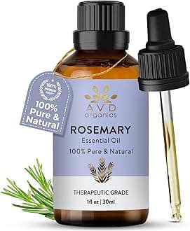 AVD Organics Rosemary Essential Oil 30ml - 100% Pure and Natural Therapeutic Grade Aromatherapy Oil for Relaxation, Skin, & Hair- 1 fl. Oz