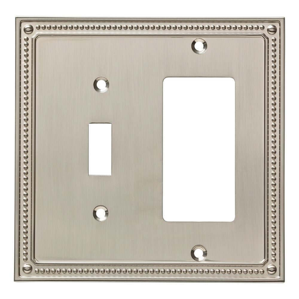 Classic Beaded Toggle & Rocker Wall Plate - 2-Gang - ETL Certified - GFI Outlet - Decorative Switch Cover - Switch Cover - W35058-SN-C - Modern Brushed Nickel Finish - 3 Pack