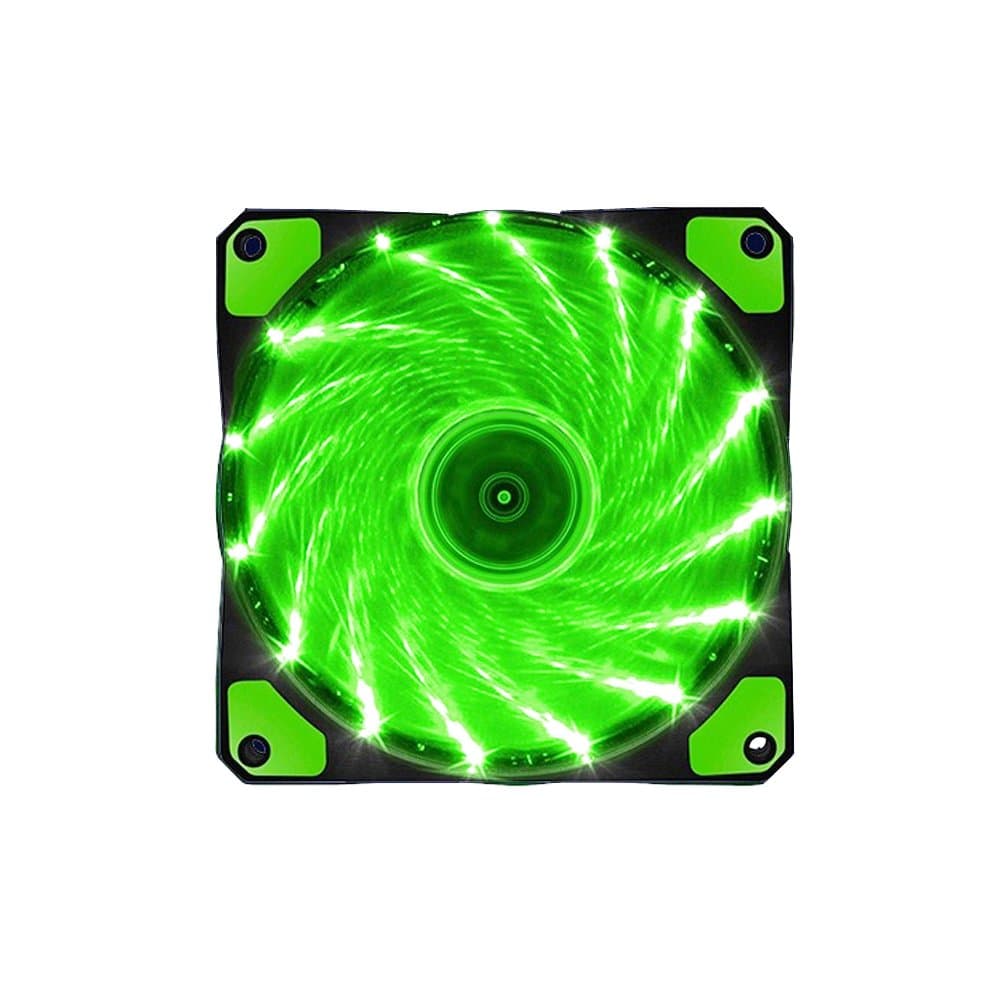 120mm Fan ONNINE Hydraulic Bearing Quiet Cooling case Fan for Computer 15 LEDs Color LED Fan DC 12 Volt 1200 RPM connectors 4 pin 3 pin with Anti Vibration Rubber Pads(Green)