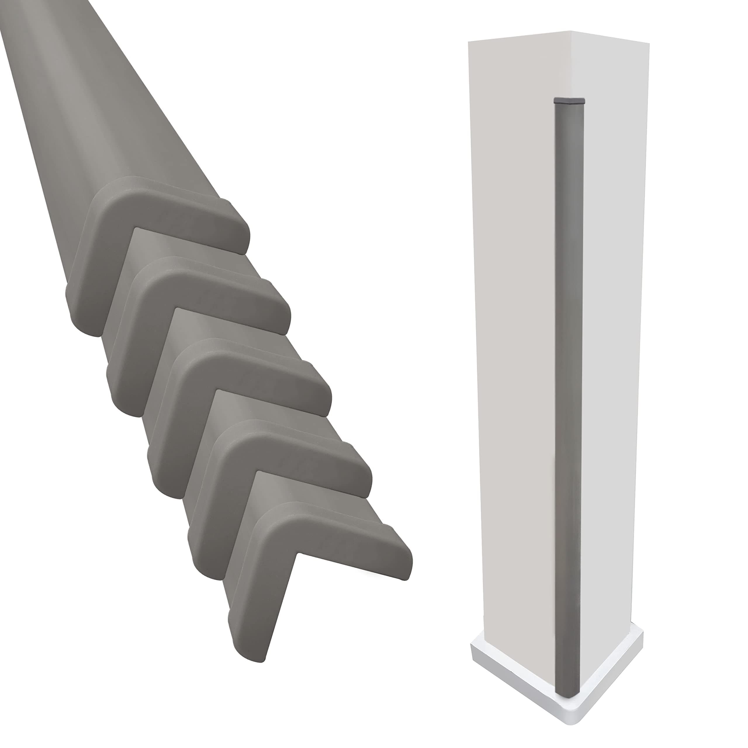 RUBBER BONDWall Corner Guard Edge Protector, (Pack of 5) 2x2x36 inch Baby Proofing Corner Guards | Self-Adhesive Furniture Edge Strips for Home & Office - Gray