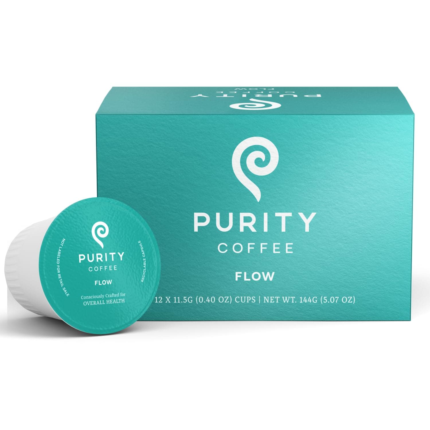 Purity Coffee FLOW Original Medium Roast K Pod Capsules (12ct Box) | Specialty-Grade USDA Organic Arabica Blend | Third Party Tested for Mold, Mycotoxins & Pesticides