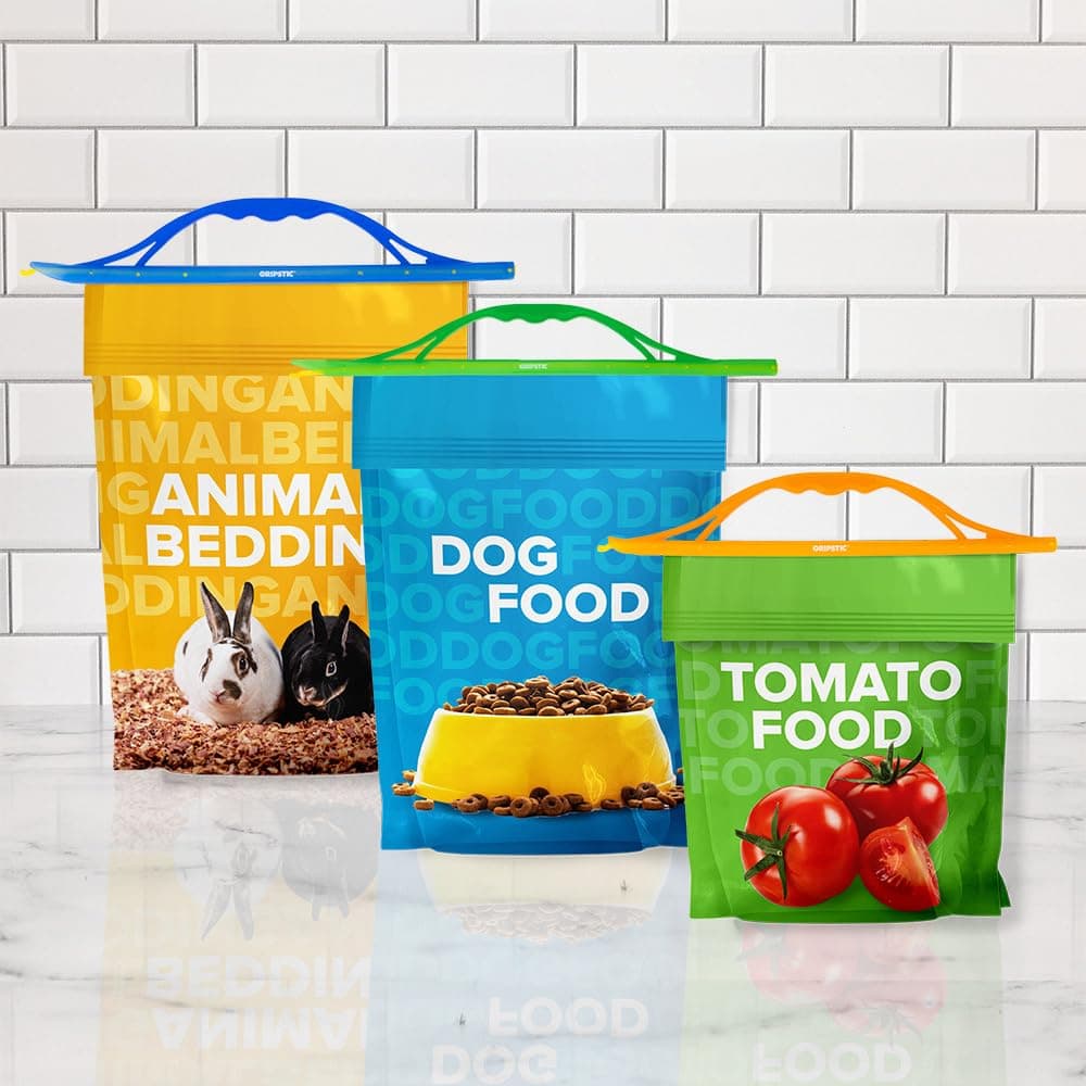 Heavy Duty Handle Set. 3 Different Size Bag Clips to Seal Large Bags in Your Home, Garage and More. Bag Sealer for Dog Food and cat Food, Bird Seed, Potting Soil and More. 3 Pack.