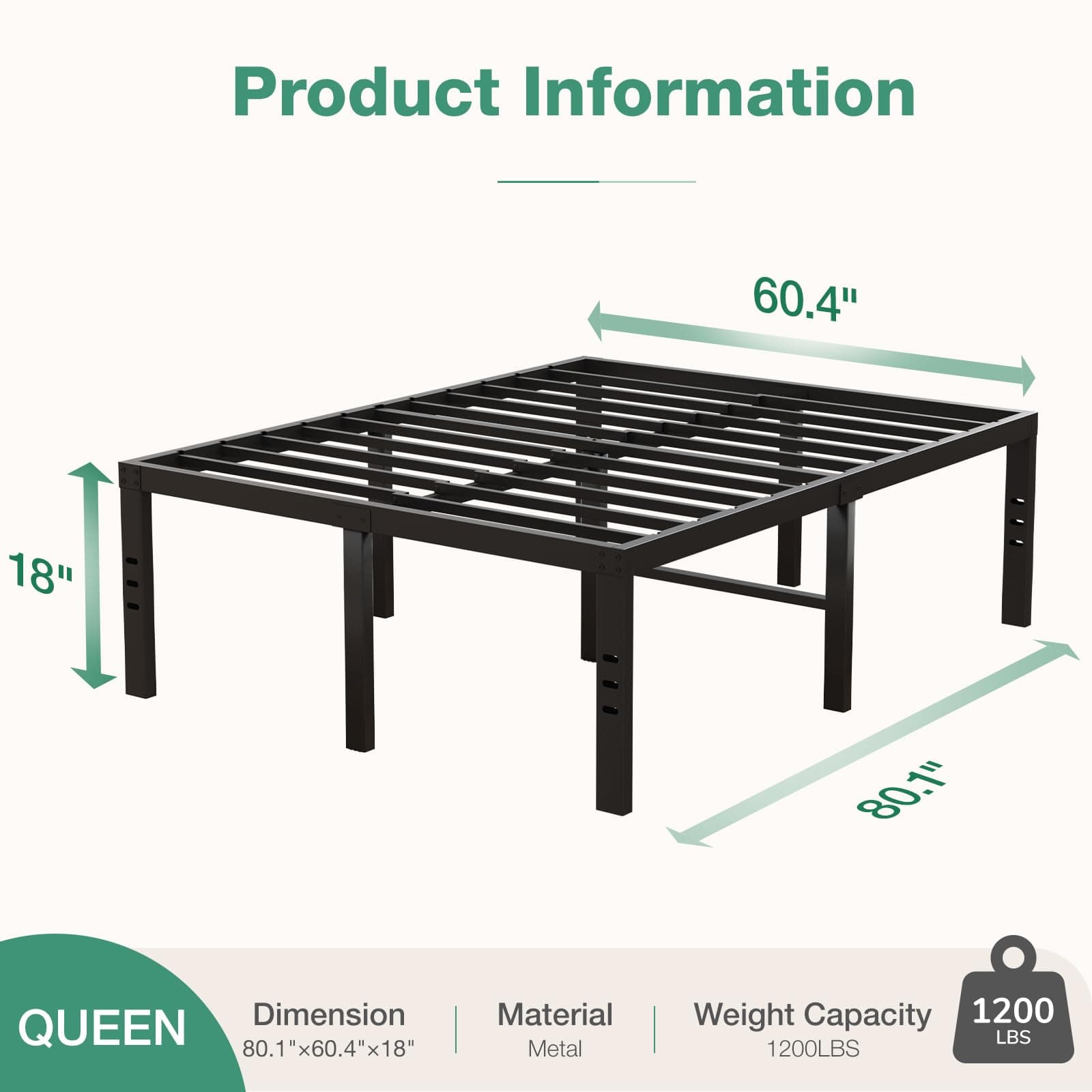 Novilla Bed Frame Queen Size, 18 Inch Simplicity Metal Platform Queen Bed Frame with Underbed Storage, No Box Spring Needed, Heavy Duty Steel Slat Support, for Bedroom, Guest Room, Noiseless