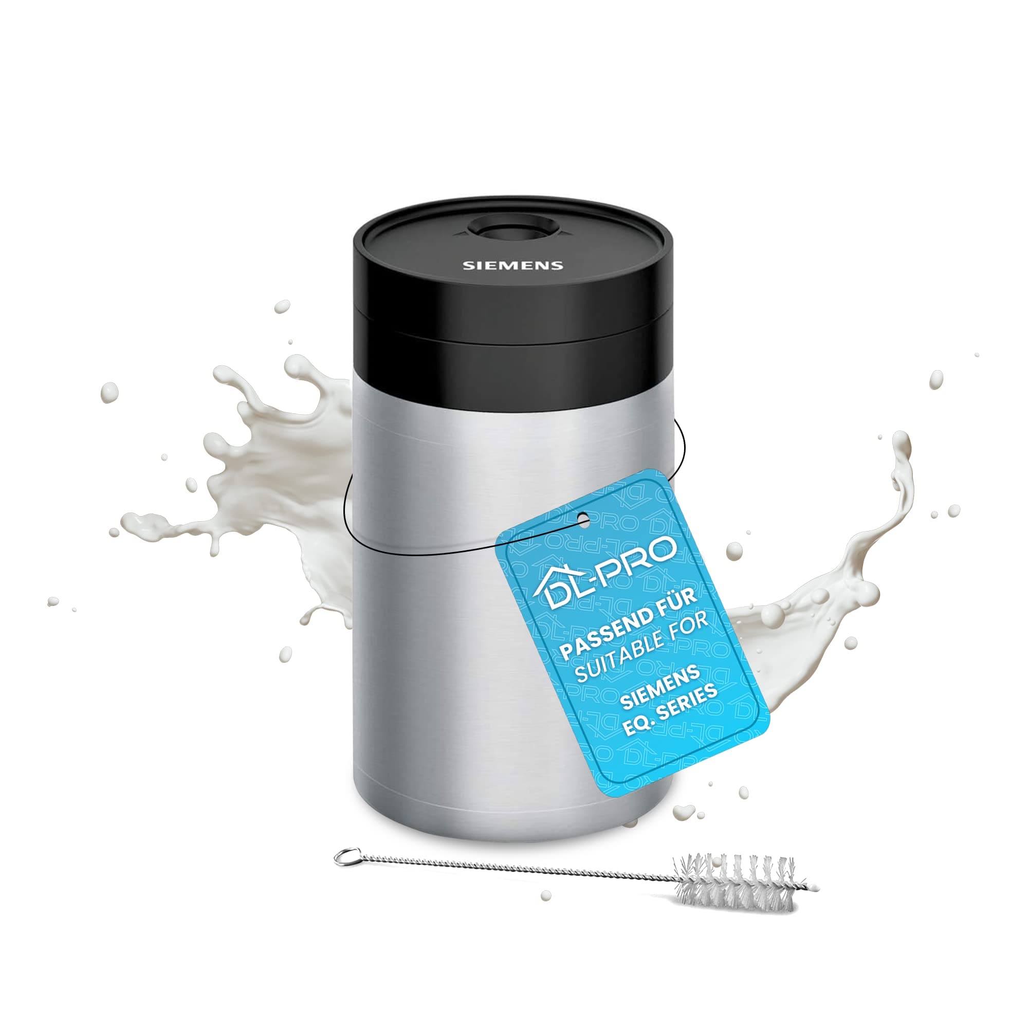 DL-pro Milk Container 0.5 L Insulated Suitable for Siemens EQ Fully Automatic Coffee Machines TZ80009N TZ80009 with Cleaning Brush