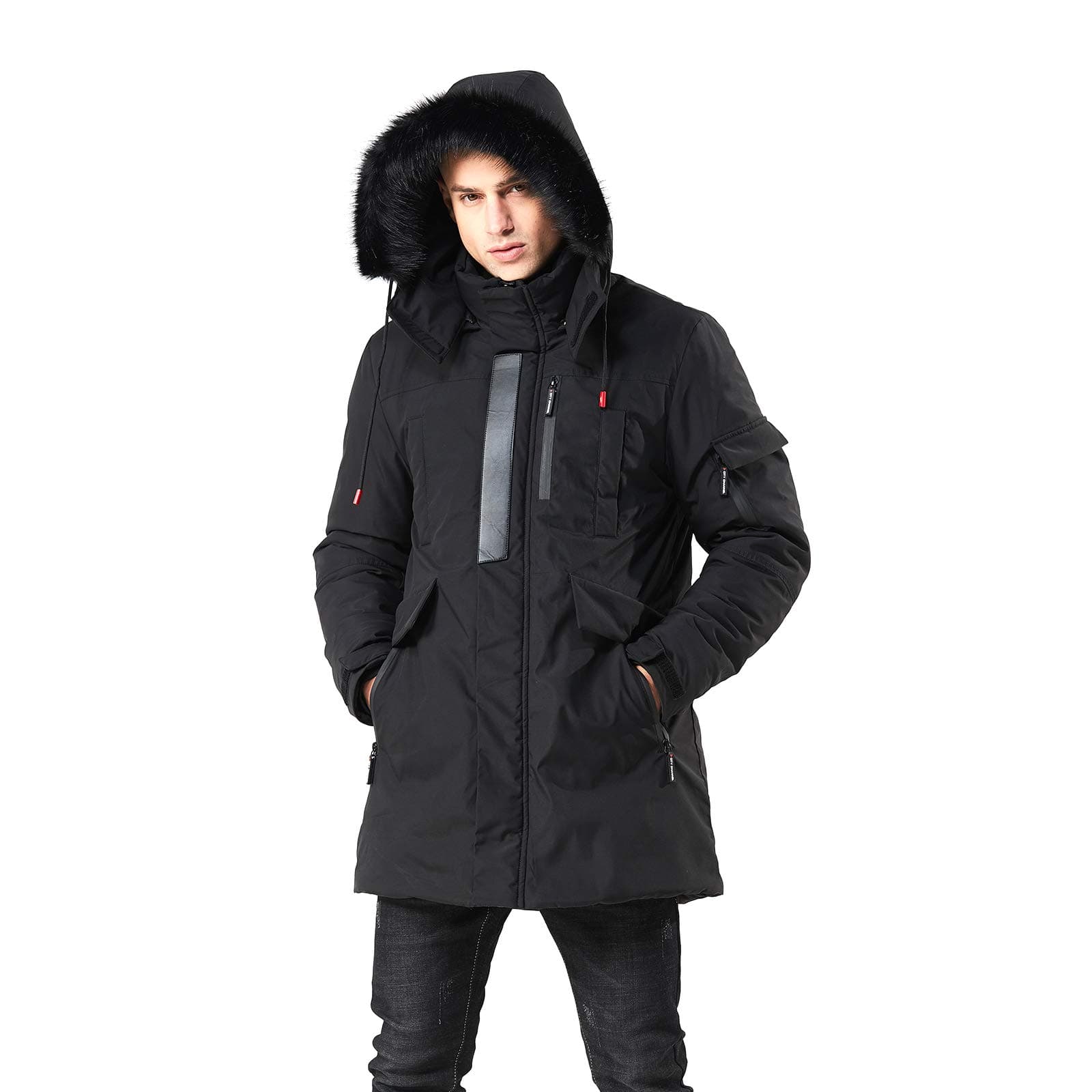 WEEN CHARMMen's Warm Parka Ski Jacket Water Resistant Puffer Jacket Long Winter Coat with Removable Faux Fur Hood