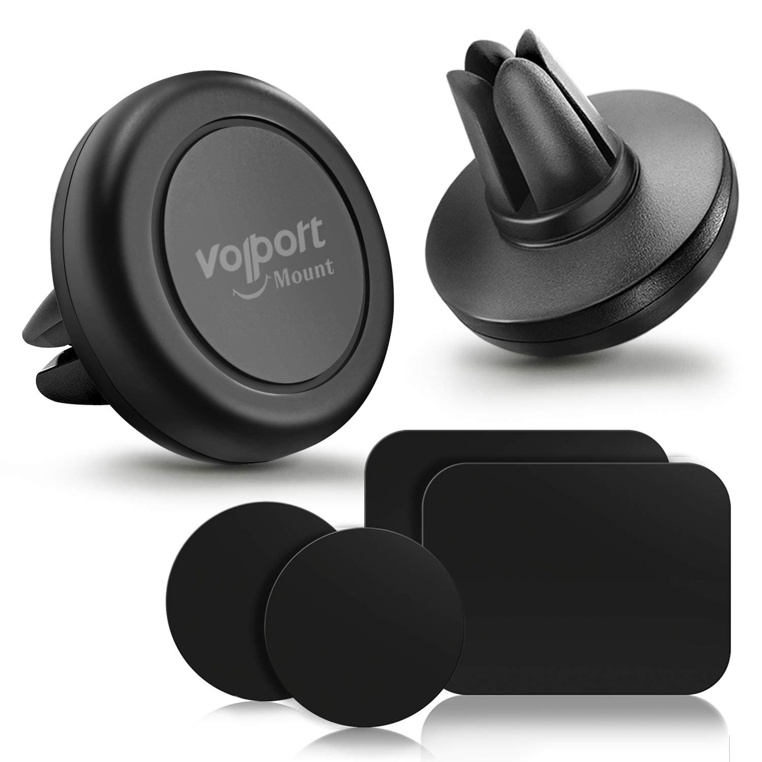 volport Magnetic Phone Car Mount Vent Strong 2 Pack, Universal Air Vent Magnetic Car Mount Airvent Clip Magnet Cell Phone Holder for Car with Mount Metal Plates Compatible for Cell Phone, iPhone, etc