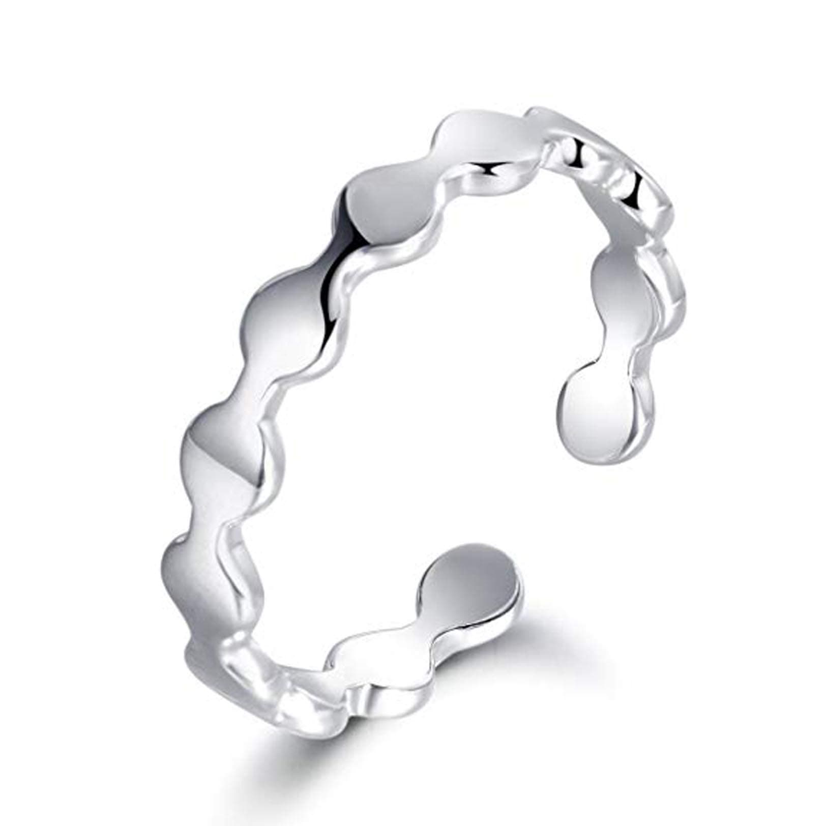 LYTOPTOP S925 Sterling Silver Open Ring Classic Simple Round Finger Ring Adjustable Thumb Ring for Women