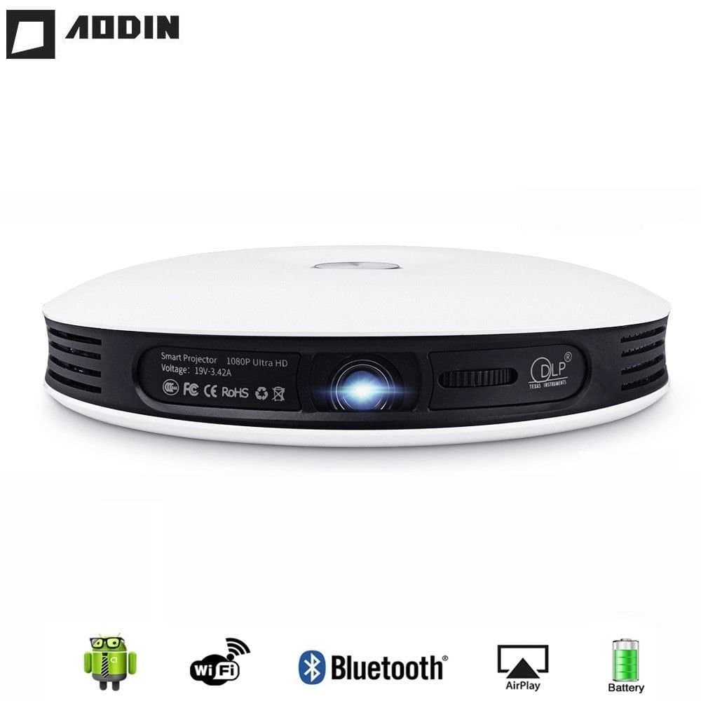 AODIN M18 UltraHD 4K LED 3D DLP Projector 1500 ANSI lumens 300 inches Home Cinema 1280 x 800 Native Support 1080P/2K/4K Built in Battery 2GB RAM 8GB ROM
