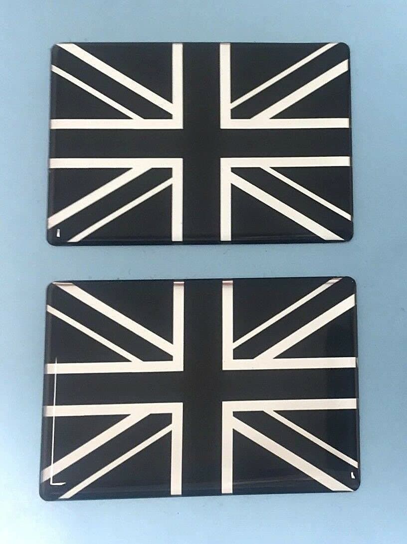 2 x Union Jack Domed Sticker/Decal - 64mm Chrome & Black