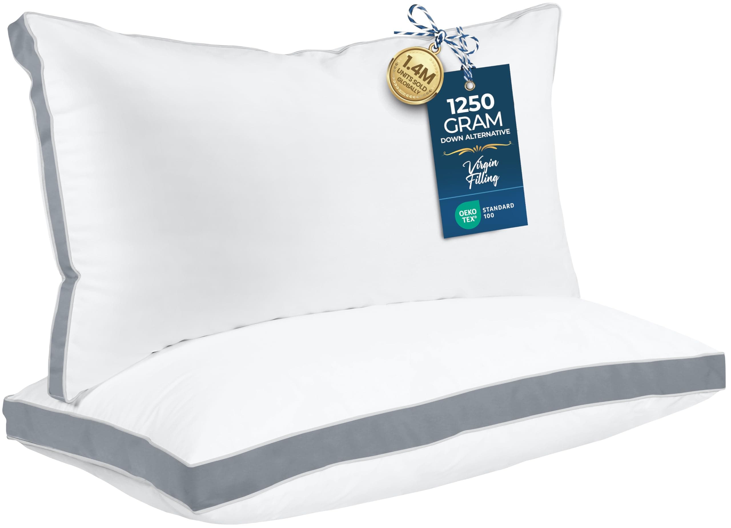 Bed Pillows for Sleeping King Size (Grey), Set of 2, Soft & Fluffy Pillow with Down Alternative Filling, Cooling, Hotel Quality, Gusseted Pillow for Back, Stomach or Side Sleepers