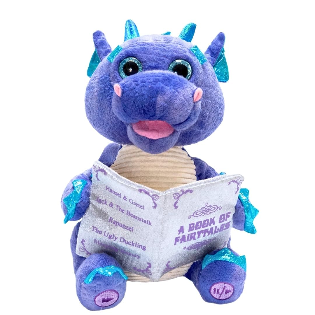 Cuddle Barn | Duncan The Storytelling Dragon with Light Up Eyes |Animated Stuffed Animal Plush Toy | Mouth Moves, Head Sways and Eyes Light Up | Recites 5 Fairy-Tales - 11"