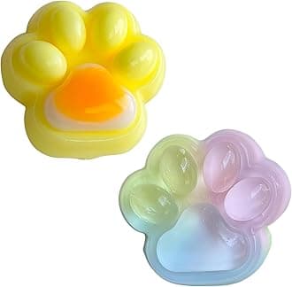 2PCS Taba Squishy，Cat paw，Very Sticky and Soft Squishy，Various Styles taba Squishy paw，with Cartoon Box，Surprise Gift for Kids and Adults.(Three-Colour＆Egg)