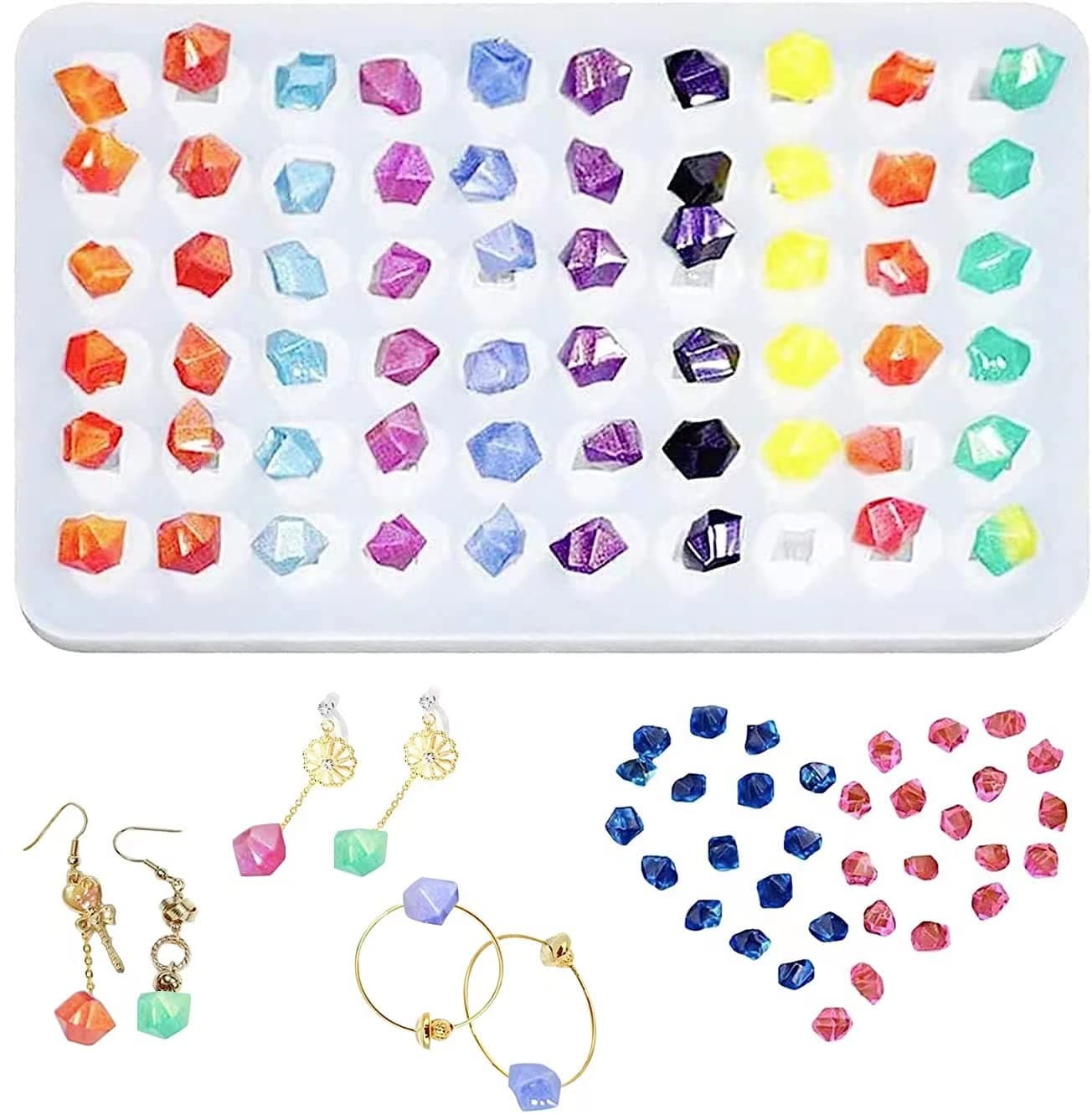 Super Glossy Silicone Mold 60 Cavities for Mini Gems 3D Diamond Gem Epoxy Resin Casting Mold Resin Molds for DIY Crystals Stone Jewelry Making Craft