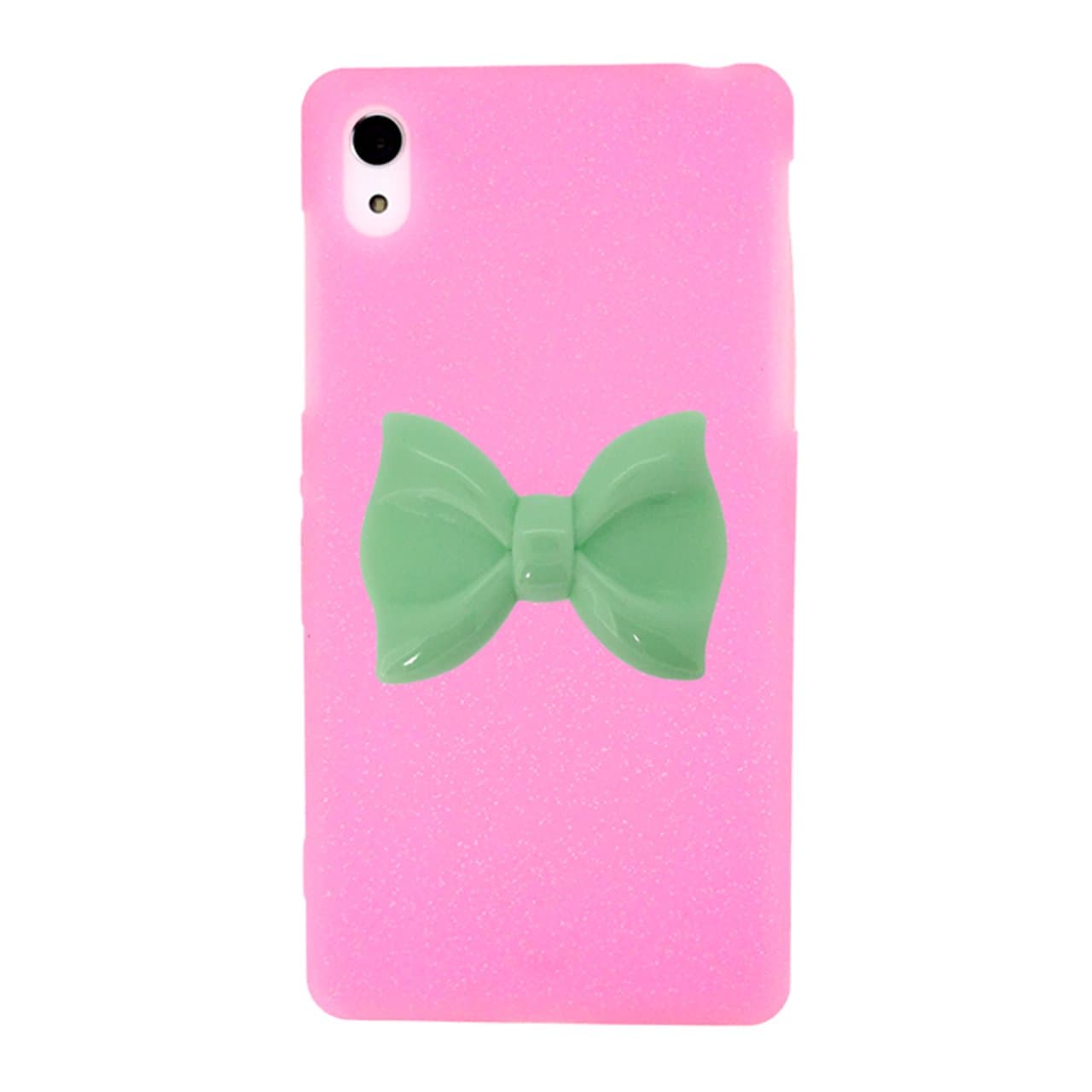 Us-Trendsss Silicone with 3D Green Ribbon Case Soft Cover for Sony Xperia Z2 (Glitter Clear Pink)